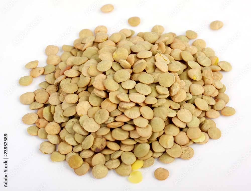 Lentil scattered on white background close up view Lentil scattered on white background close up view