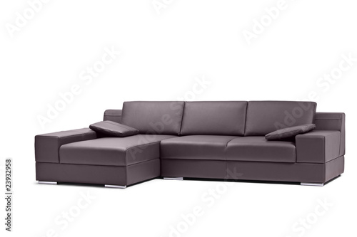 A view of a black leathered sofa isolated on white