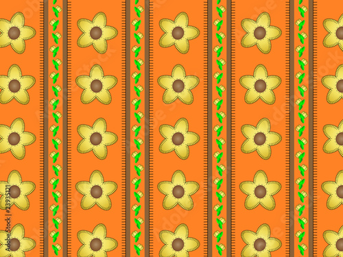 Vector Eps10 Orange Wallpaper, Yellow Flowers and Brown Stripes