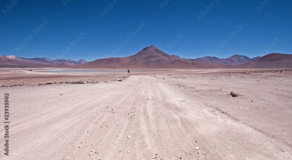 Naklejka premium Pustynna droga między Chile i Boliwią