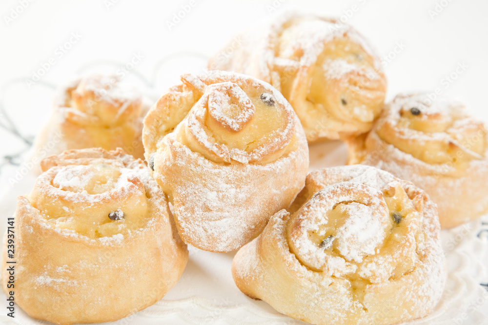 sweet Savoury buns with white icing