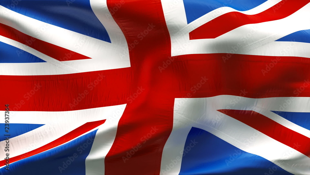Creased United Kingdom satin flag in wind with seams and wrinkle Creased United Kingdom satin flag in wind with seams and wrinkle