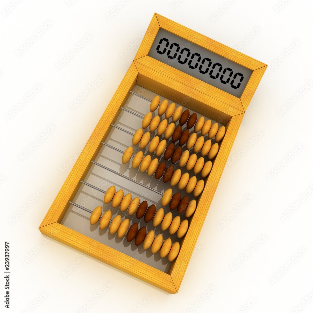 Abacus-calculator. White background, 3d render Abacus-calculator. White background, 3d render