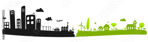 Green city concept, industrial pollution, green countryside