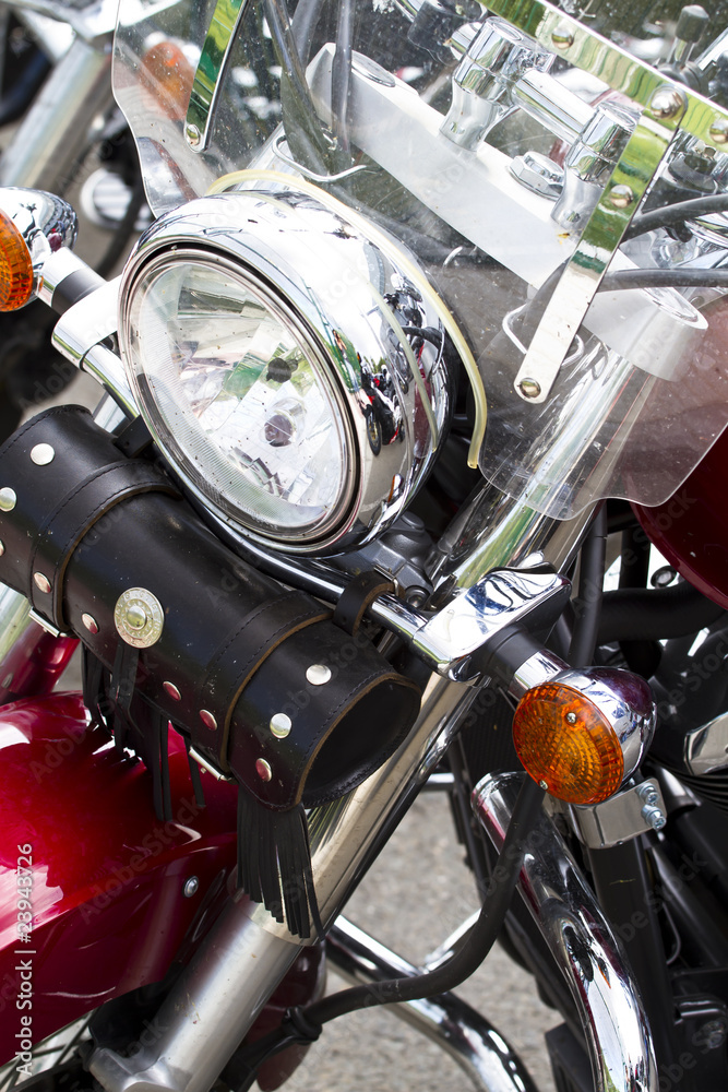 Fototapeta premium Motorbike's chromed engine. Bikes in a street