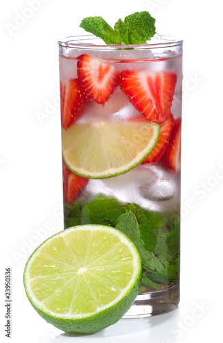 cocktail with lime, strawberry and mint
