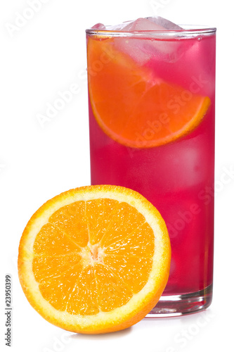 Red cocktail with orange and ice