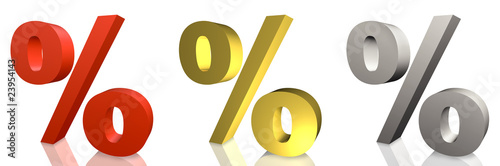 Prozent Zeichen in Gold, Silber und Rot
