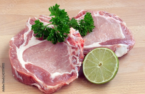 Raw pork steaks
