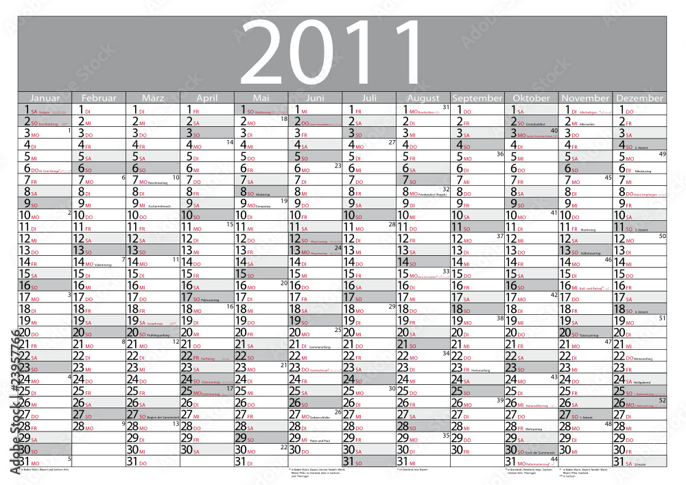 Kalender 2011 Stock-Vektorgrafik | Adobe Stock