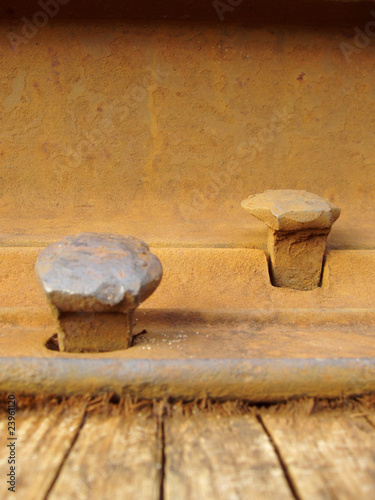 Big rusty metal railroad nails.