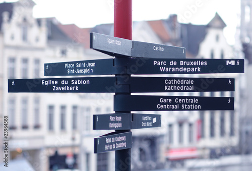 Tourist signpost in Brussels, Belgium