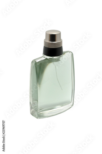 Isolated grey bottle of perfume (side view)