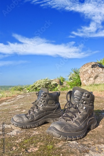 two touristic boots by a morning