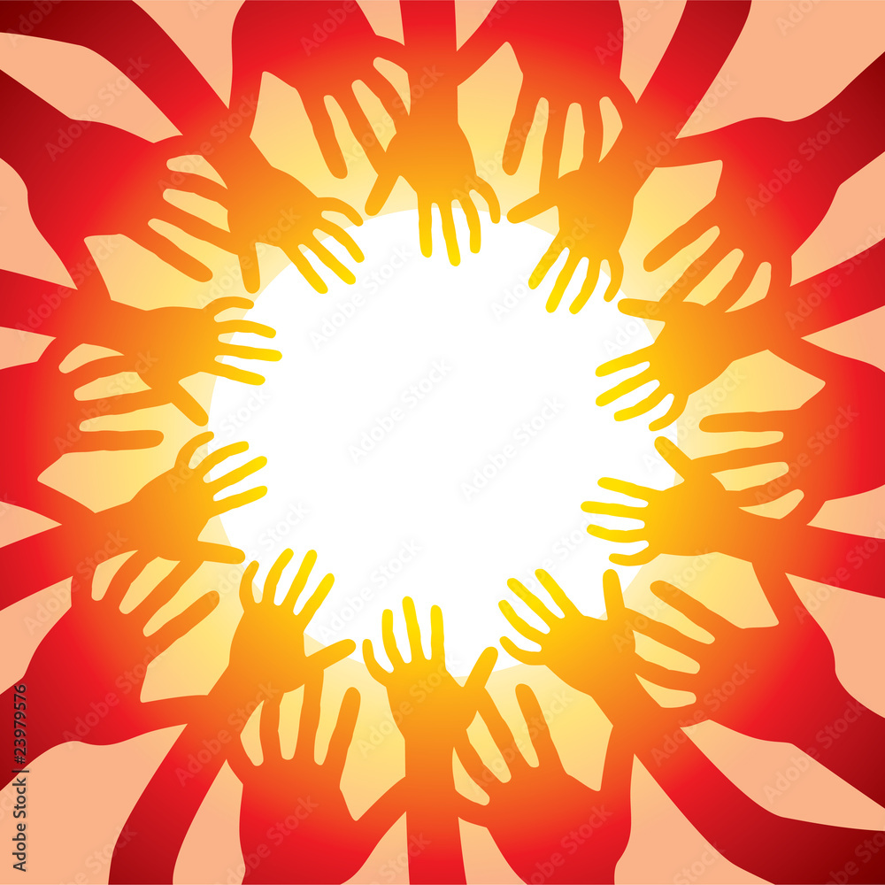 vector illustration of many hands around hot sun vector illustration of many hands around hot sun