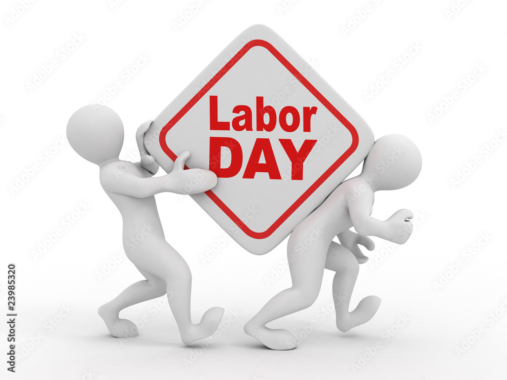 People with box with the inscription labor day. People with box with the inscription labor day.