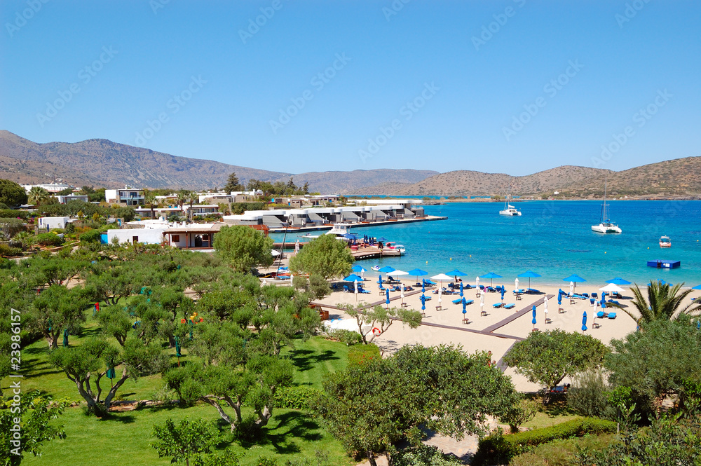 Fototapeta premium Beach and recreation area of luxury hotel, Crete, Greece