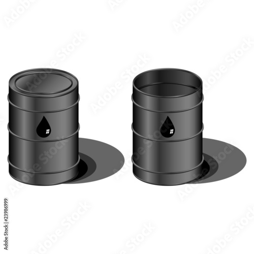 Open and closed barrels with oil drop symbol