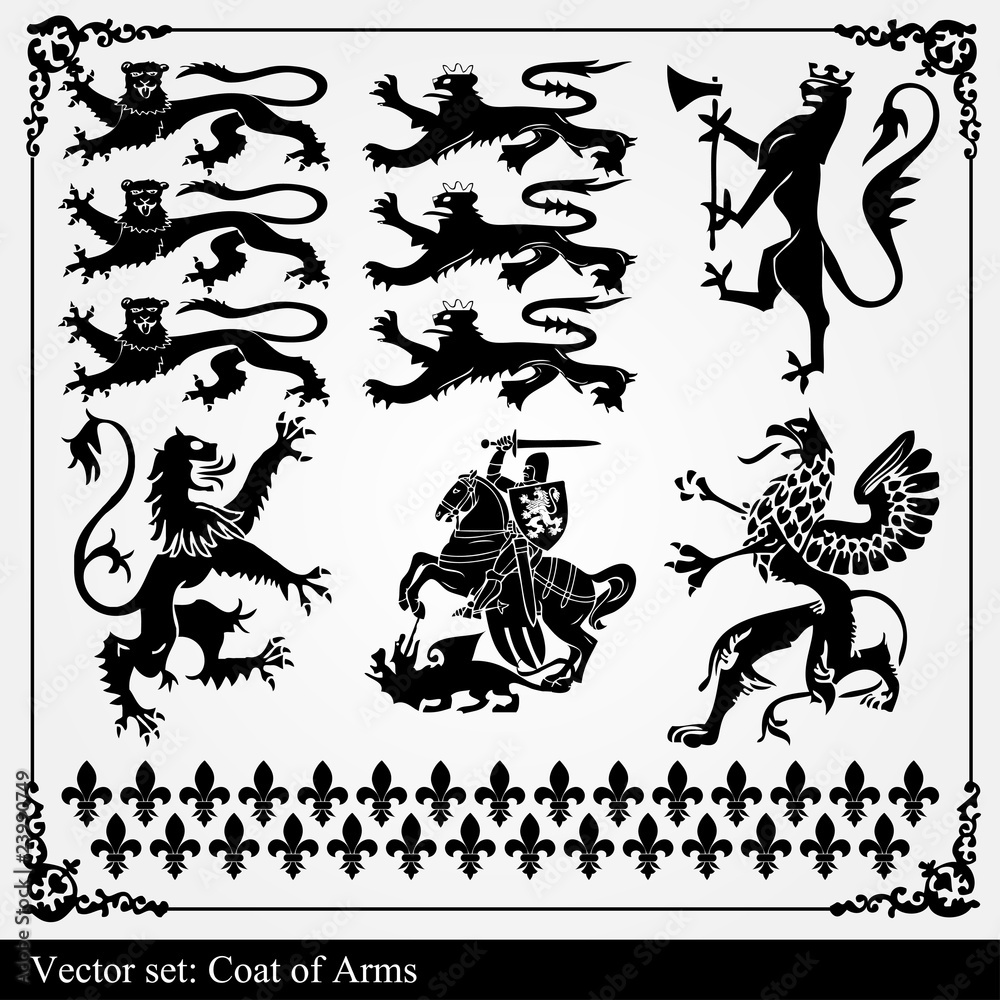 Silhouettes of heraldic lions vector background Silhouettes of heraldic lions vector background