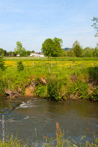Dutch landscape with residential and river photo