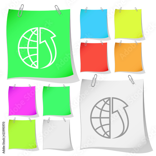 Globe and array up. Vector note papers.