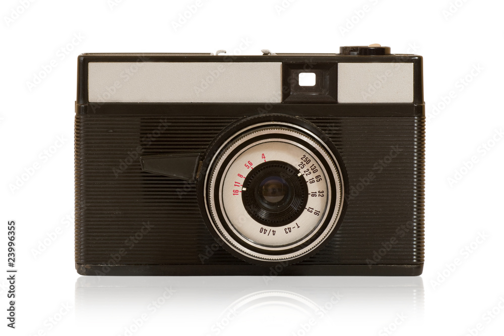 old dusty photo camera , isolated on white background