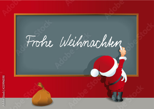 Weihnachtsmann schreibt an die Tafel