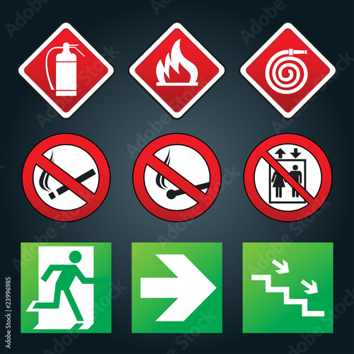 Emergency fire exit door and exit door, sign with human figure