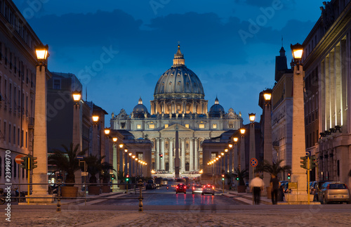 The magnificent evening view of St. Peter's Basilica in Rome