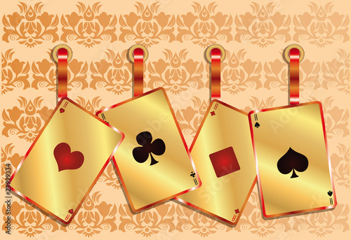 Gambling poker background with golden seamless pattern, vector