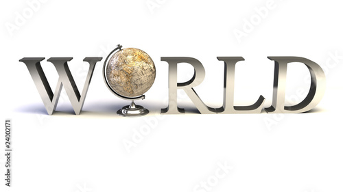 word World with 3D globe replacing letter O
