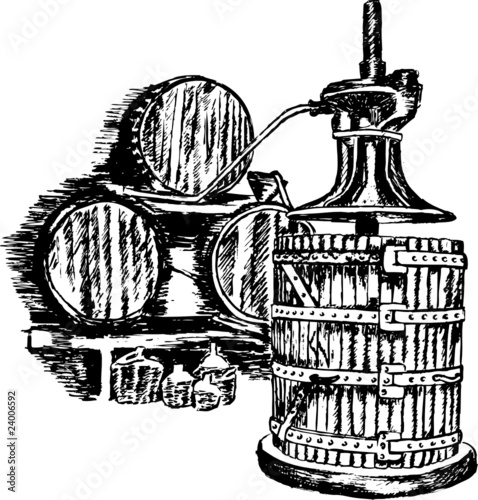 Wine press whith barrel