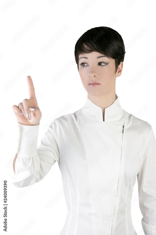 futuristic businesswoman finger touching pad futuristic businesswoman finger touching pad