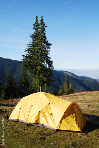 Camping tent in mountains