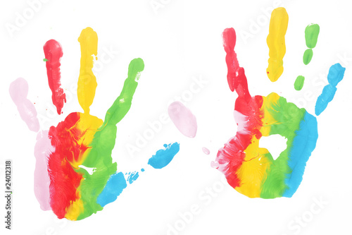 colorful child hand printed