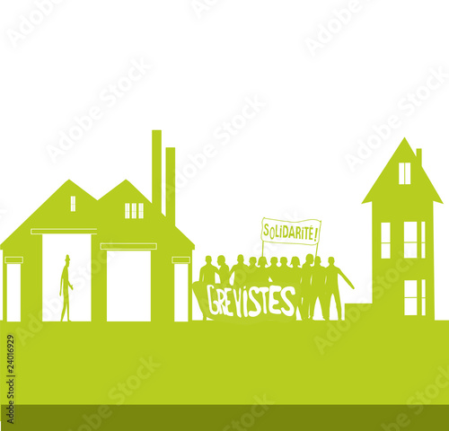 bannière grevistes et solidarité verte avec usine