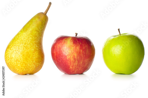 apples and pear isolated on white