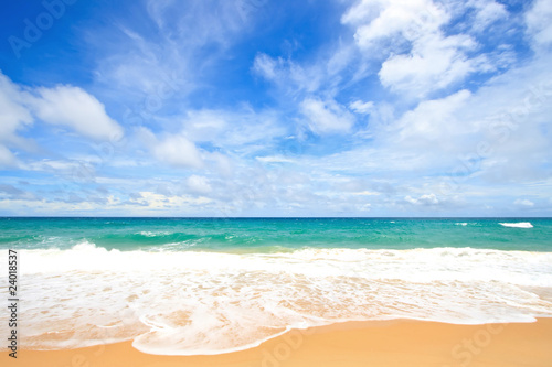 White Sand Beach with Perfect Sunny Sky at Phuket Thailand