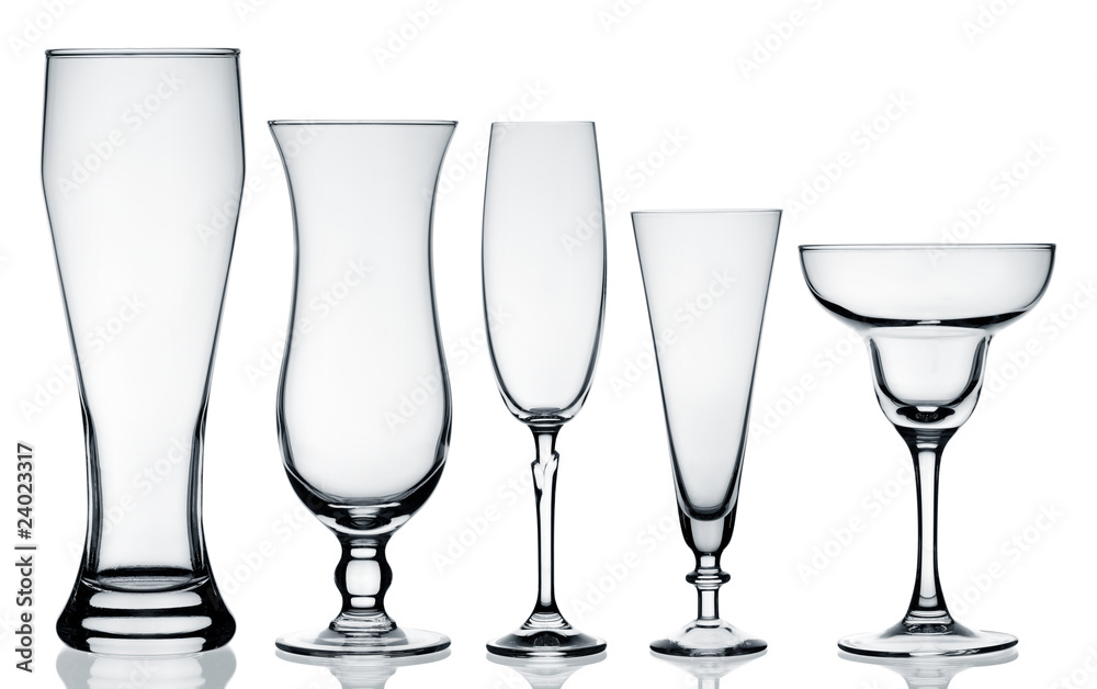 Glass collection isolated on white background Glass collection isolated on white background
