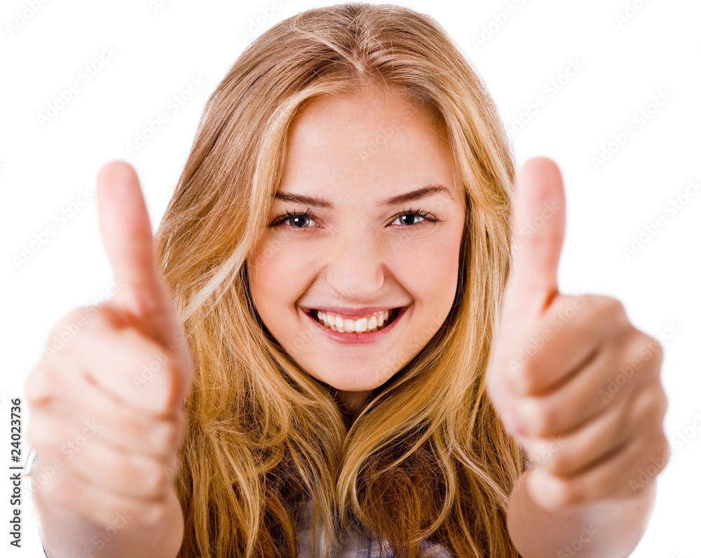 Closeup of women showing thumbs up in both hands Closeup of women showing thumbs up in both hands