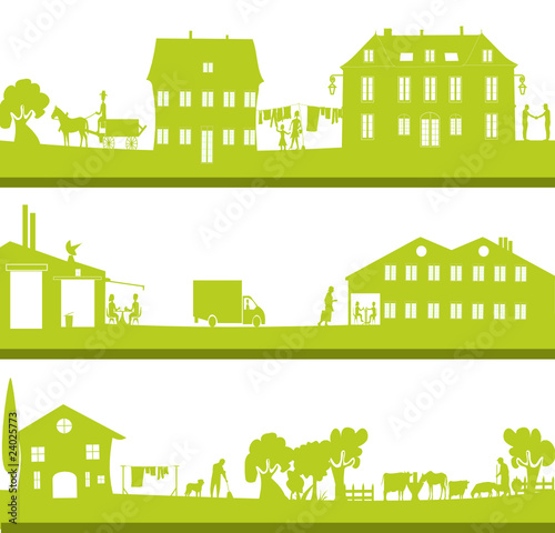 bannière campagne, tradition et une ville industrielle