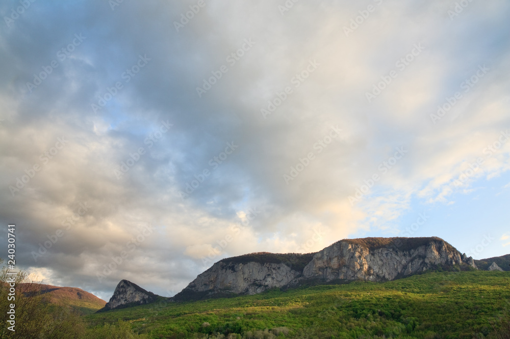 Evening spring mountains landscape (Crimea, Ukraine)