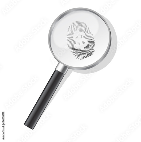 Detectives magifier with dollaar fingerprint