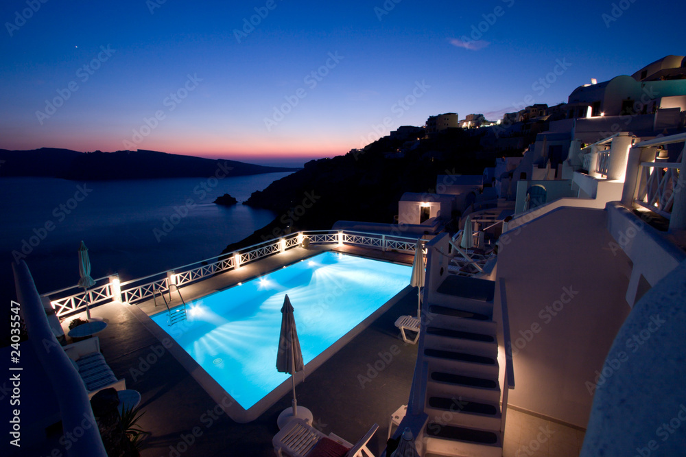 Fototapeta premium Swimming pool, Santorini Greece