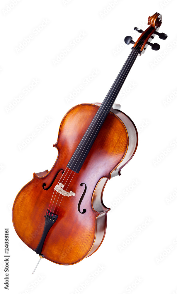 Fototapeta premium Beautiful wooden cello isolated on white background