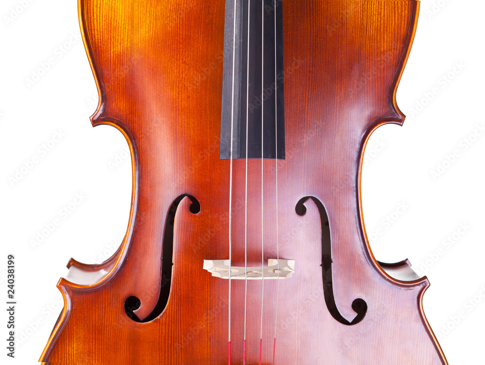 Close-up of a classic cello isolated on white background Close-up of a classic cello isolated on white background