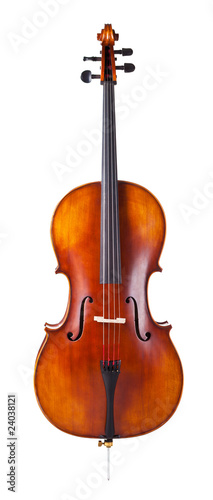 Fotografie, Tablou Beautiful wooden cello isolated on white background