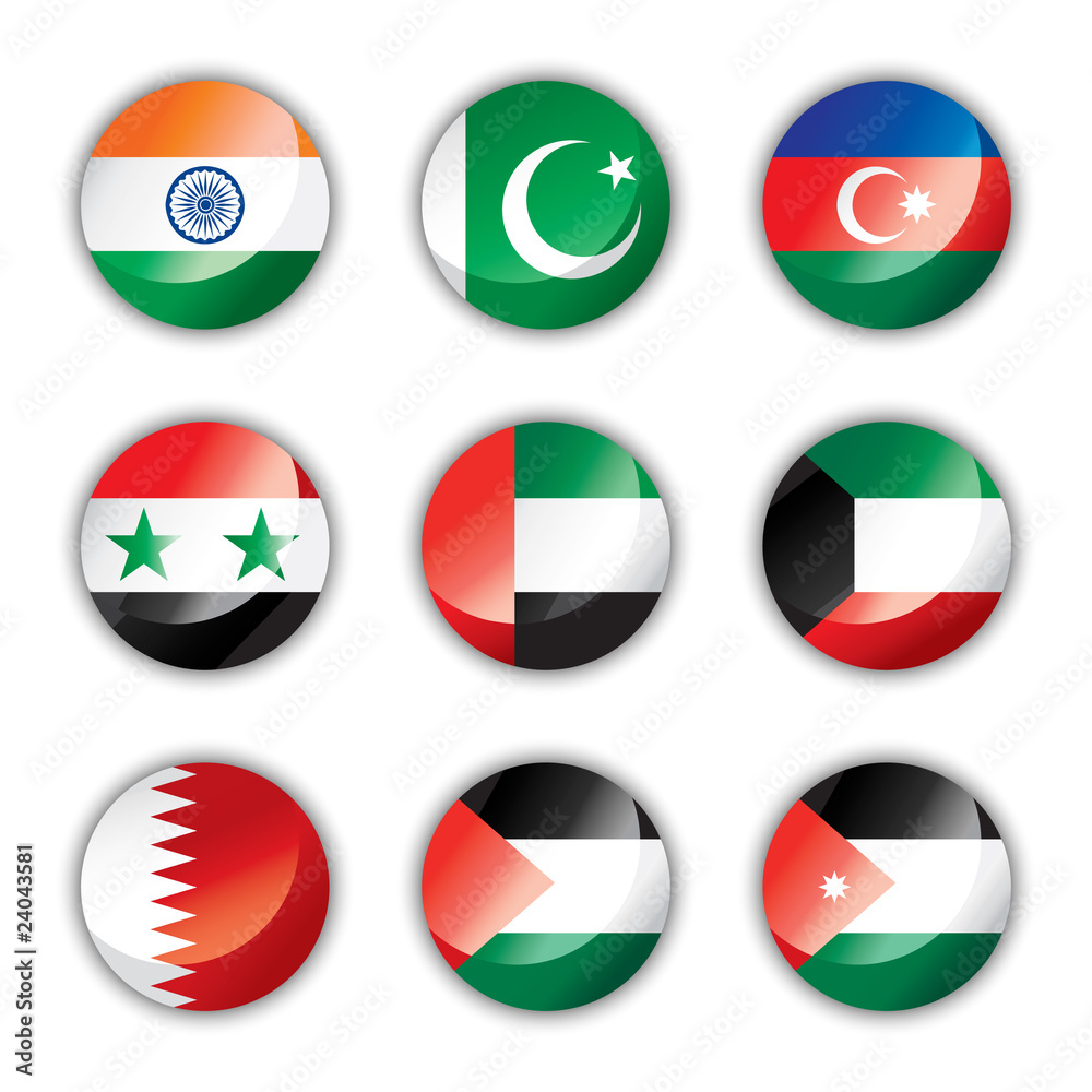 Glossy button flags - Asia two Glossy button flags - Asia two