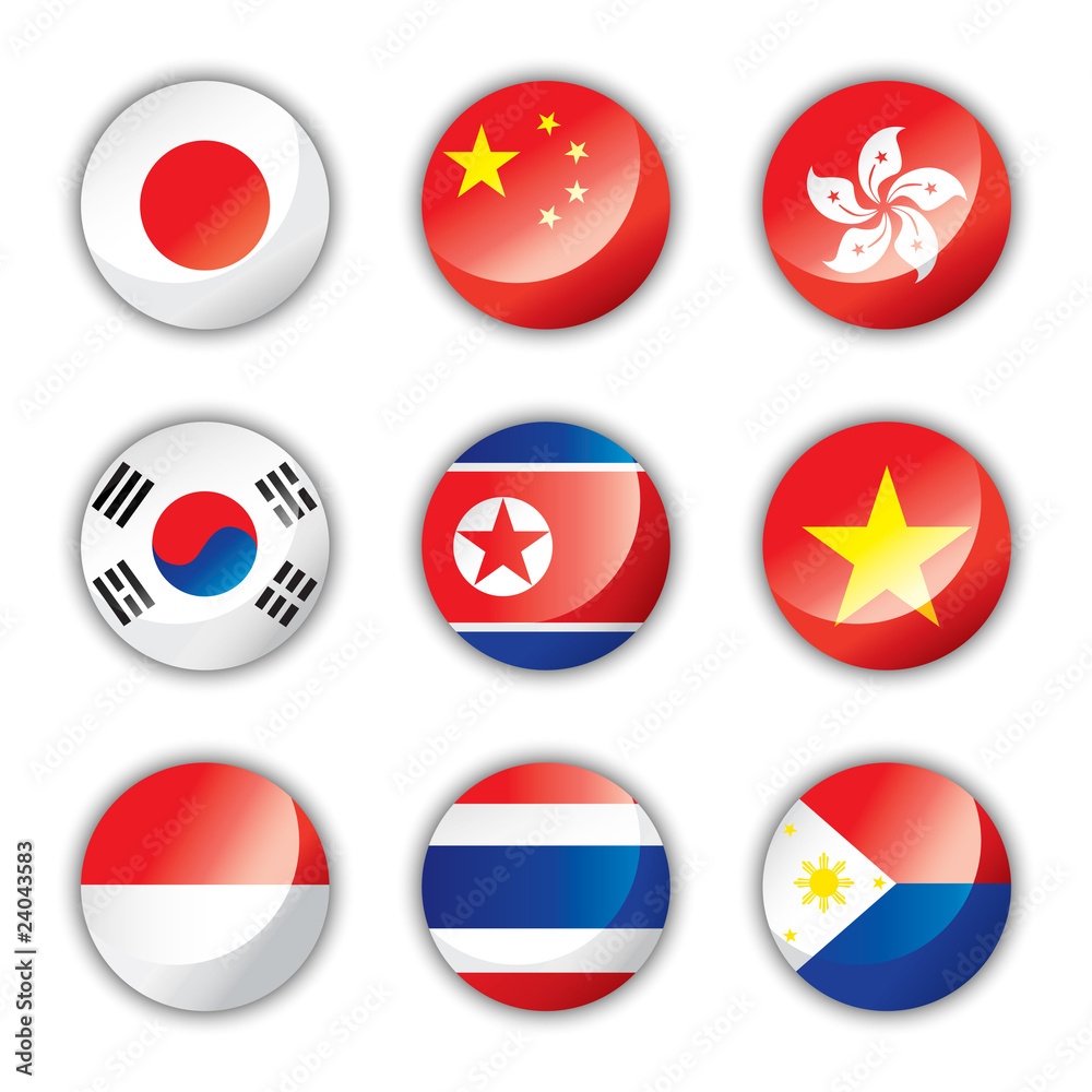 Glossy button flags - Asia one Glossy button flags - Asia one