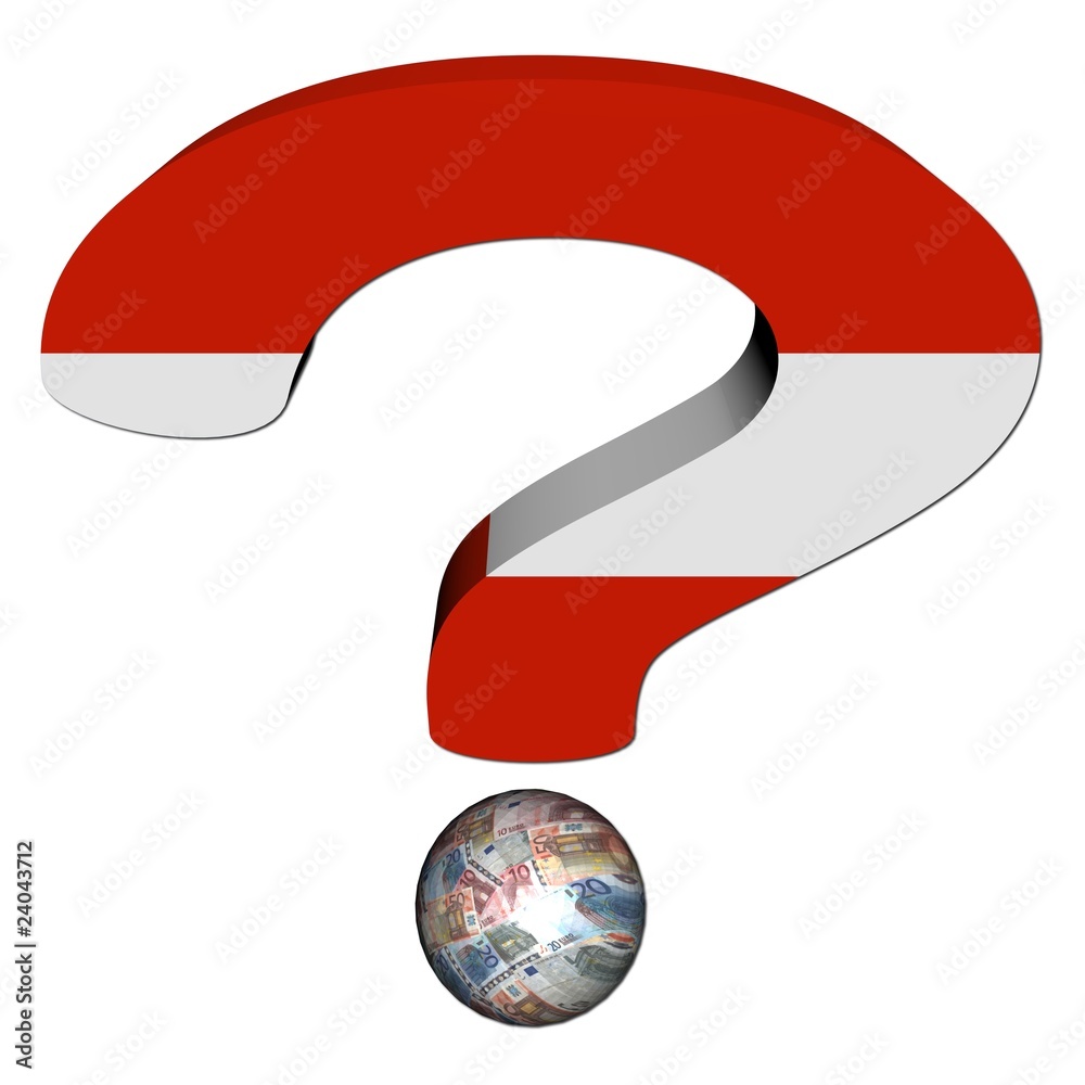 question mark with Austria flag and euros illustration question mark with Austria flag and euros illustration